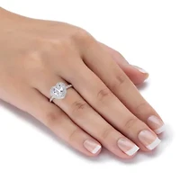 1.48 Cttw Platinum-plated Sterling Silver Heart-Shaped Cubic Zirconia Halo Ring