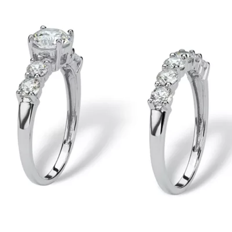 2.50 TCW Cubic Zirconia Platinum-plated Sterling Silver Wedding Band Set