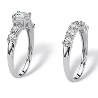 2.50 TCW Cubic Zirconia Platinum-plated Sterling Silver Wedding Band Set
