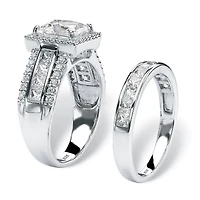 3.31 TCW Cubic Zironica 2-Piece Platinum-plated Silver Halo Bridal Ring Set