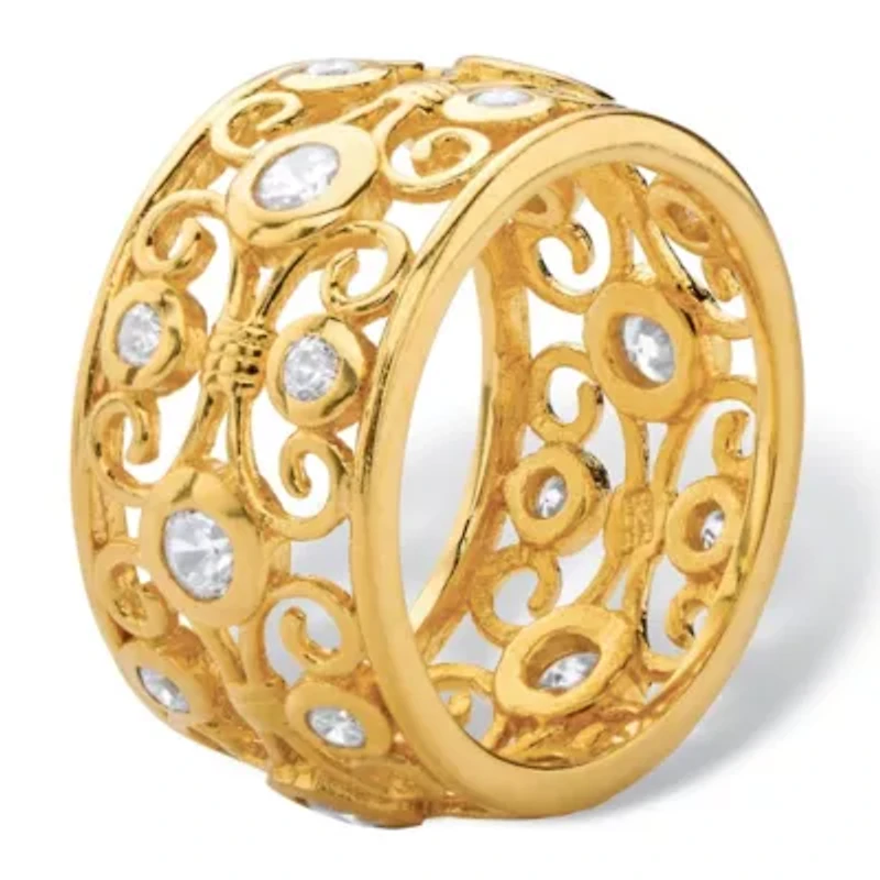 1 TCW Cubic Zirconia 18k Gold Plated .925 Sterling Silver Scroll Eternity Ring