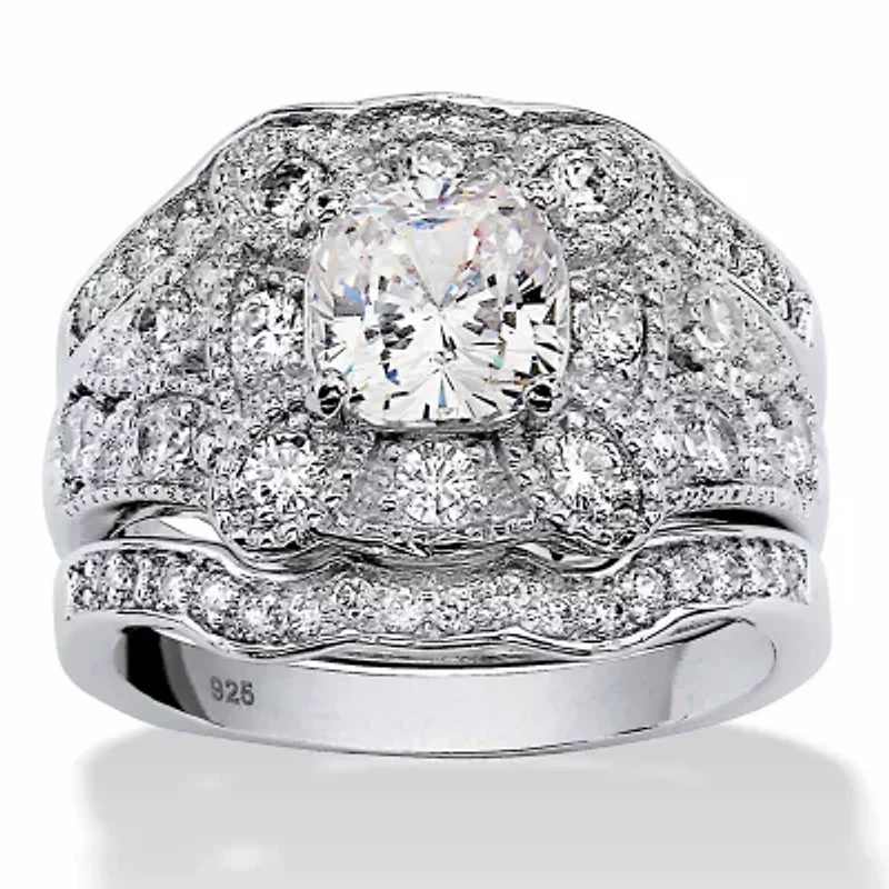 2.22 TCW CZ 3-Piece Bridal Set Platinum-plated Sterling Silver