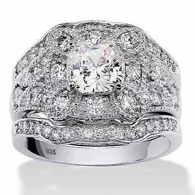 2.22 TCW CZ 3-Piece Bridal Set Platinum-plated Sterling Silver