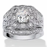 2.22 TCW CZ 3-Piece Bridal Set Platinum-plated Sterling Silver