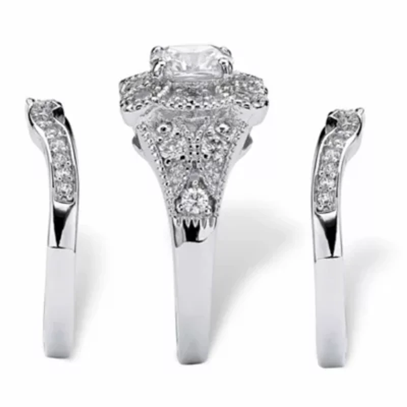 2.22 TCW CZ 3-Piece Bridal Set Platinum-plated Sterling Silver