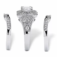 2.22 TCW CZ 3-Piece Bridal Set Platinum-plated Sterling Silver