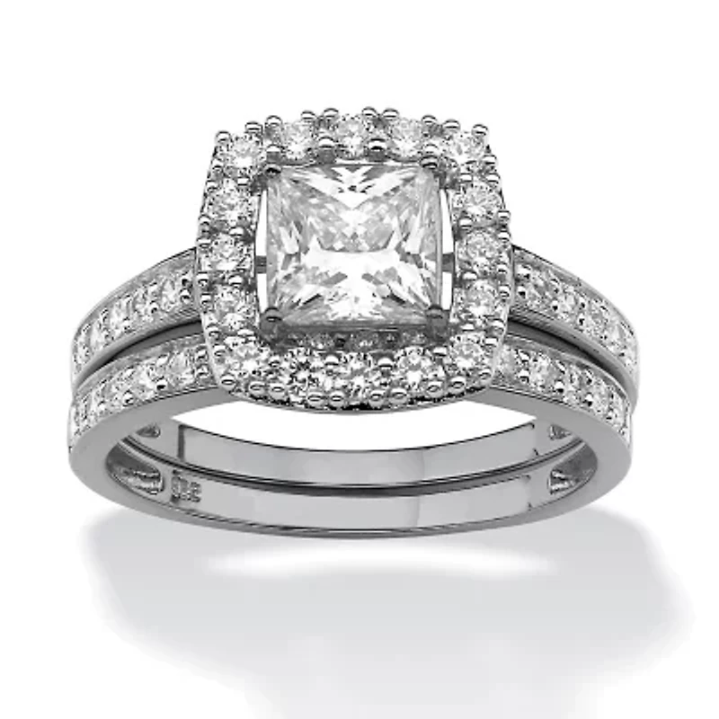 1.93 TCW Cubic Zirconia Bridal Set Platinum-plated Sterling Silver