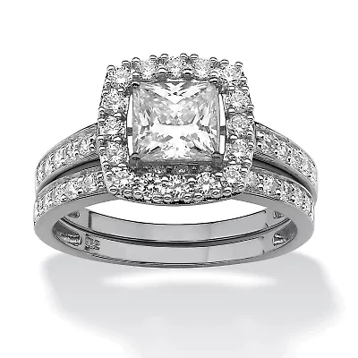 1.93 TCW Cubic Zirconia Bridal Set Platinum-plated Sterling Silver