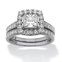 1.93 TCW Cubic Zirconia Bridal Set Platinum-plated Sterling Silver