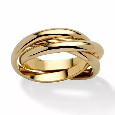 Yellow Gold-Plated Rolling Triple Band Crossover Ring