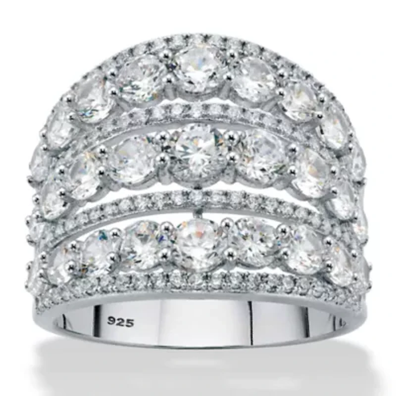 5.23 Cttw. .925 Sterling Silver Round Cubic Zirconia Openwork Dome Cocktail Ring