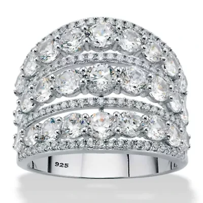 5.23 Cttw. .925 Sterling Silver Round Cubic Zirconia Openwork Dome Cocktail Ring