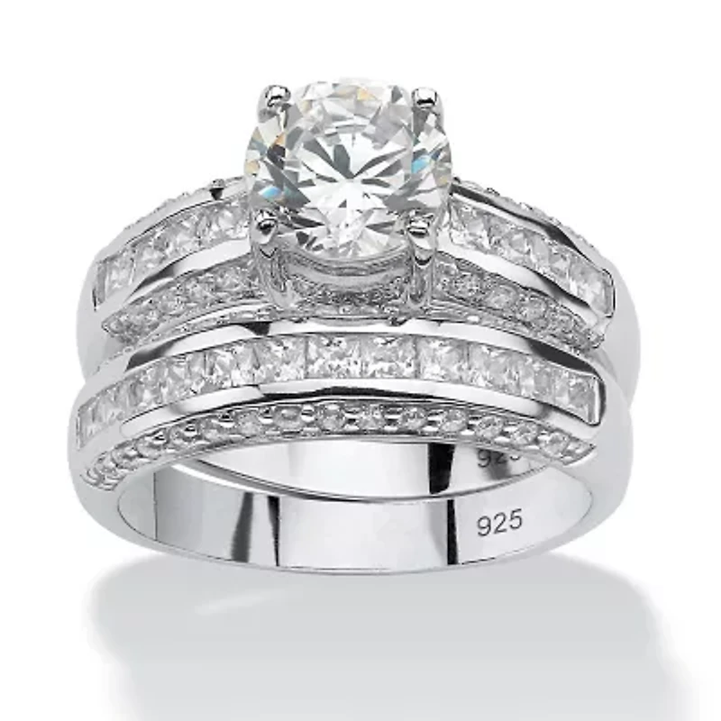 3.19 TCW CZ Bridal Ring 2 Piece Set Platinum-plated Sterling Silver