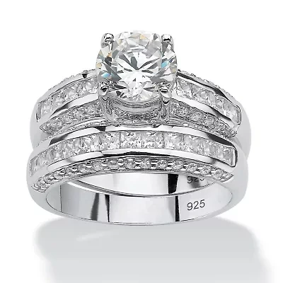 3.19 TCW CZ Bridal Ring 2 Piece Set Platinum-plated Sterling Silver
