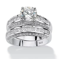 3.19 TCW CZ Bridal Ring 2 Piece Set Platinum-plated Sterling Silver