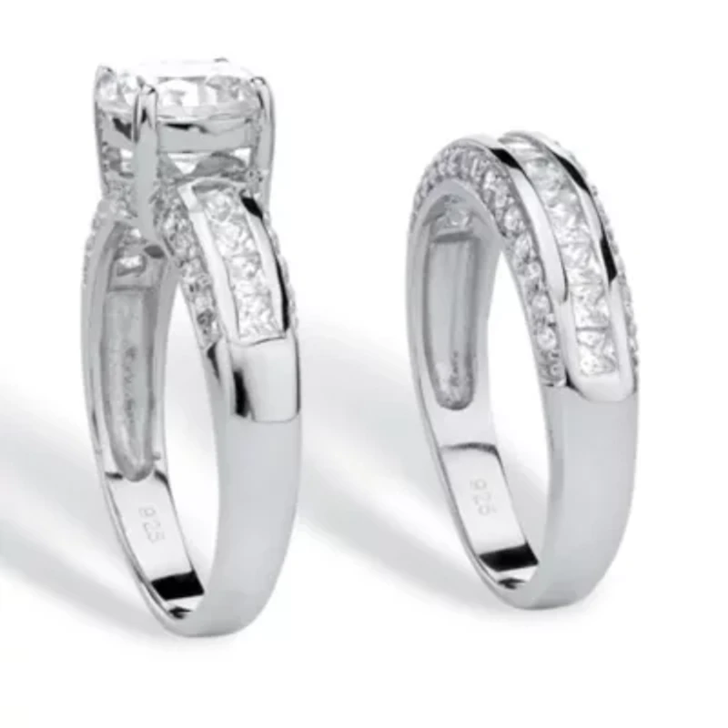 3.19 TCW CZ Bridal Ring 2 Piece Set Platinum-plated Sterling Silver