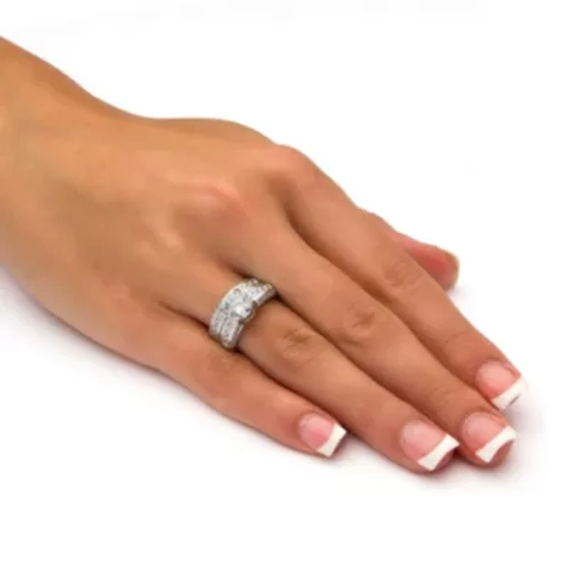 3.19 TCW CZ Bridal Ring 2 Piece Set Platinum-plated Sterling Silver