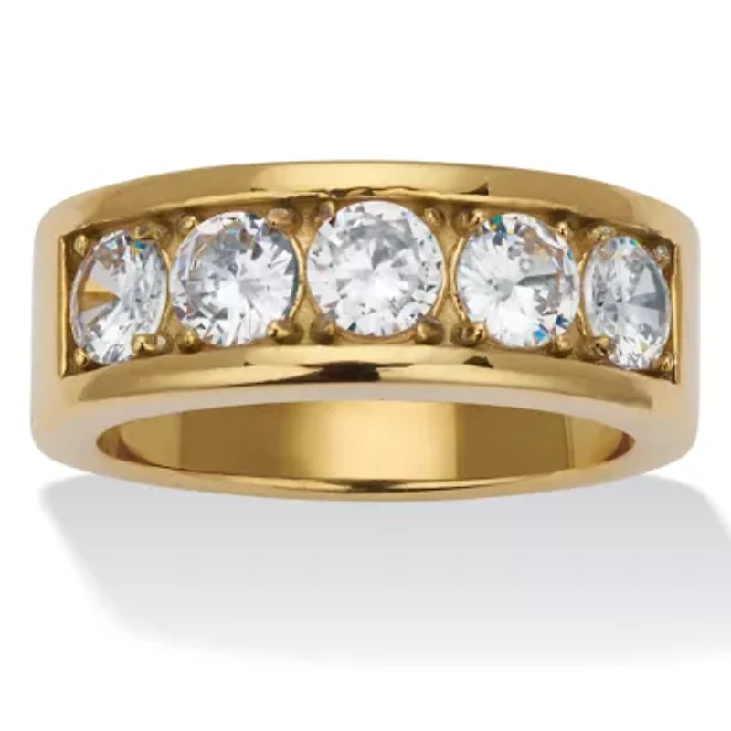1.75 TCW Round Cubic Zirconia Gold Ion-Plated Stainless Steel 5-Stone Ring