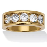 1.75 TCW Round Cubic Zirconia Gold Ion-Plated Stainless Steel 5-Stone Ring