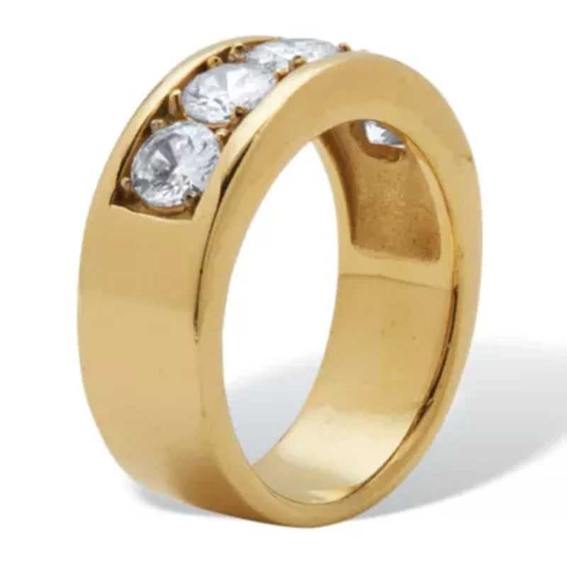 1.75 TCW Round Cubic Zirconia Gold Ion-Plated Stainless Steel 5-Stone Ring
