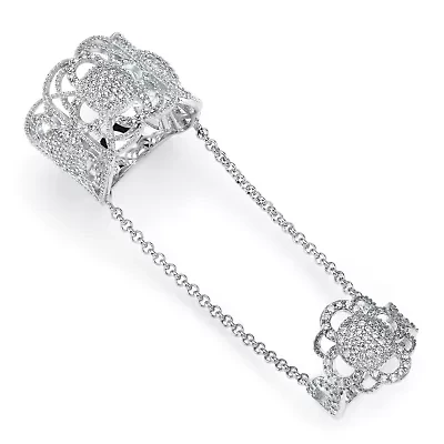 1.58 TCW CZ Vintage-Inspired Floral Motif Knuckle Ring .925 Sterling Silver