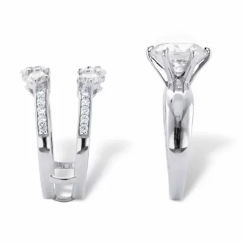 Cttw. Platinum-plated Silver Cubic Zirconia 2-Piece Jacket Wedding Ring Set