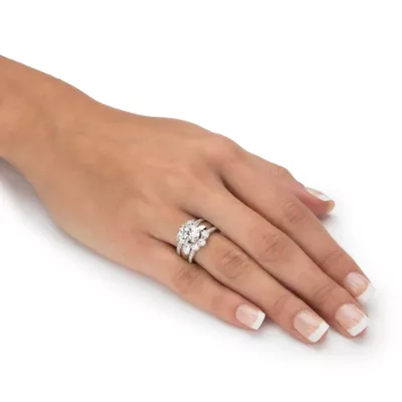 Cttw. Platinum-plated Silver Cubic Zirconia 2-Piece Jacket Wedding Ring Set