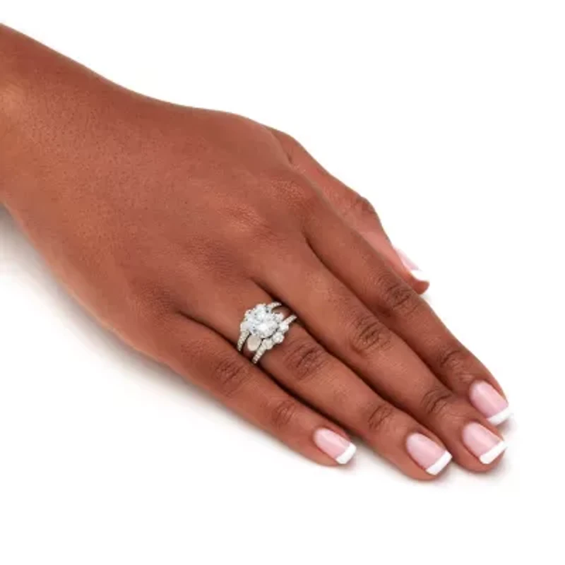 Cttw. Platinum-plated Silver Cubic Zirconia 2-Piece Jacket Wedding Ring Set