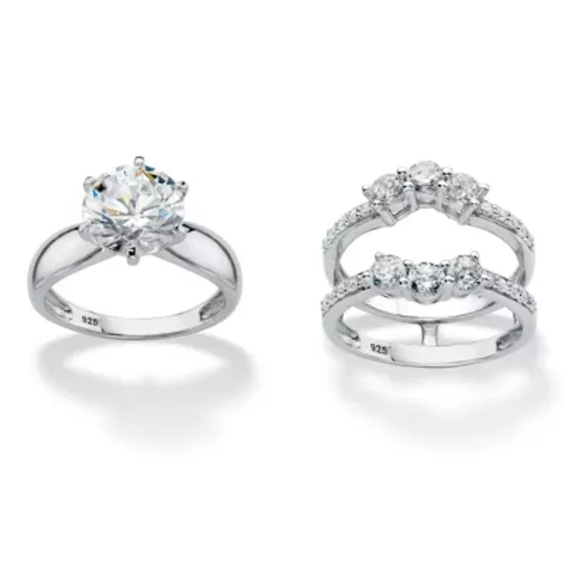 Cttw. Platinum-plated Silver Cubic Zirconia 2-Piece Jacket Wedding Ring Set