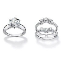 Cttw. Platinum-plated Silver Cubic Zirconia 2-Piece Jacket Wedding Ring Set