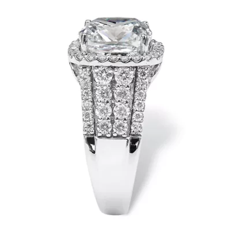 3.68 Cttw. Cubic Zirconia Platinum-plated Sterling Silver Halo Engagement Ring
