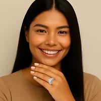 3.68 Cttw. Cubic Zirconia Platinum-plated Sterling Silver Halo Engagement Ring
