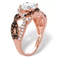 2.64 Cttw. 18K Rose Gold Plated Silver Cubic Zirconia and Smoky Glass Ring