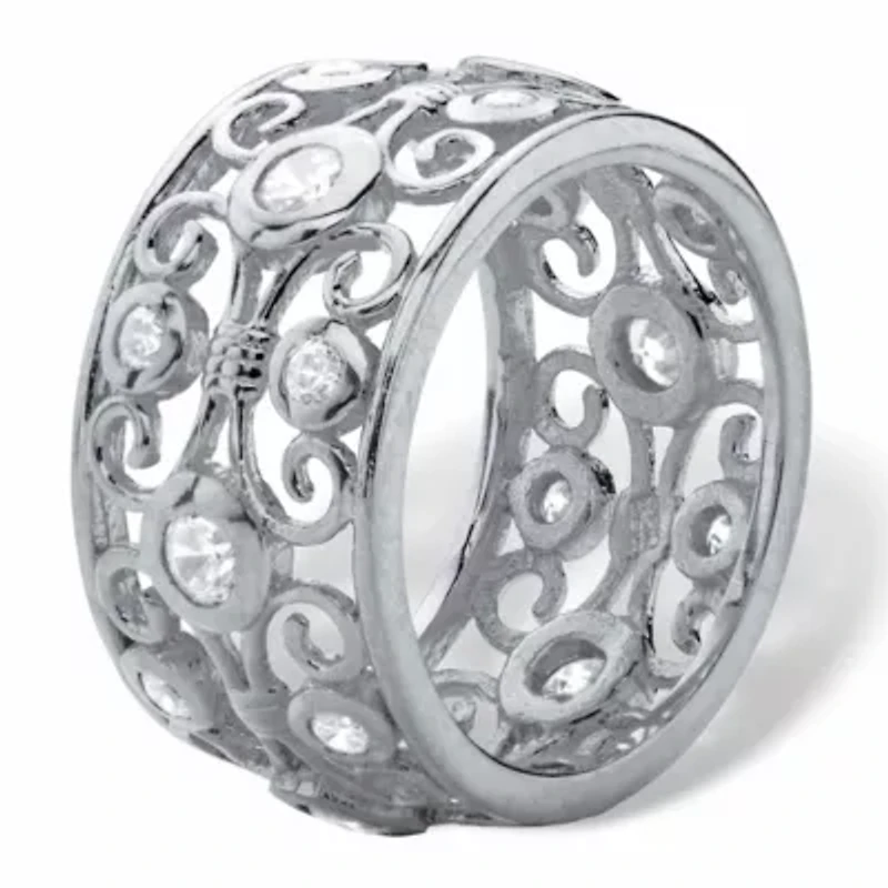1 TCW Round Cubic Zirconia .925 Sterling Silver Scroll Eternity Ring