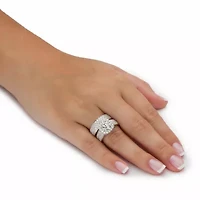 4.43 TCW Cubic Zirconia Platinum-plated Silver 2-Piece Halo Bridal Ring Set