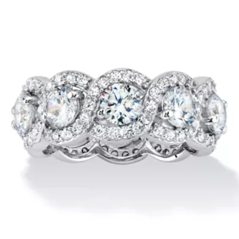 4.60 TCW Cubic Zirconia Halo Crossover Platinum-plated Silver Eternity Ring