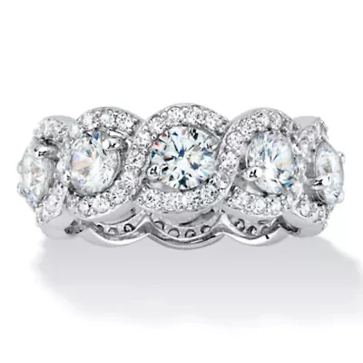 4.60 TCW Cubic Zirconia Halo Crossover Platinum-plated Silver Eternity Ring