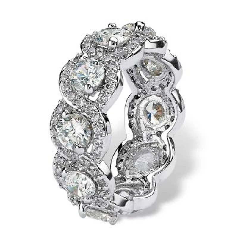 4.60 TCW Cubic Zirconia Halo Crossover Platinum-plated Silver Eternity Ring