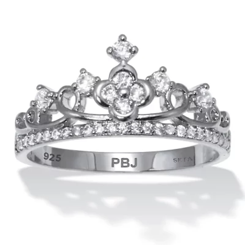 .41 TCW Round Cubic Zirconia Sterling Silver Crown Ring