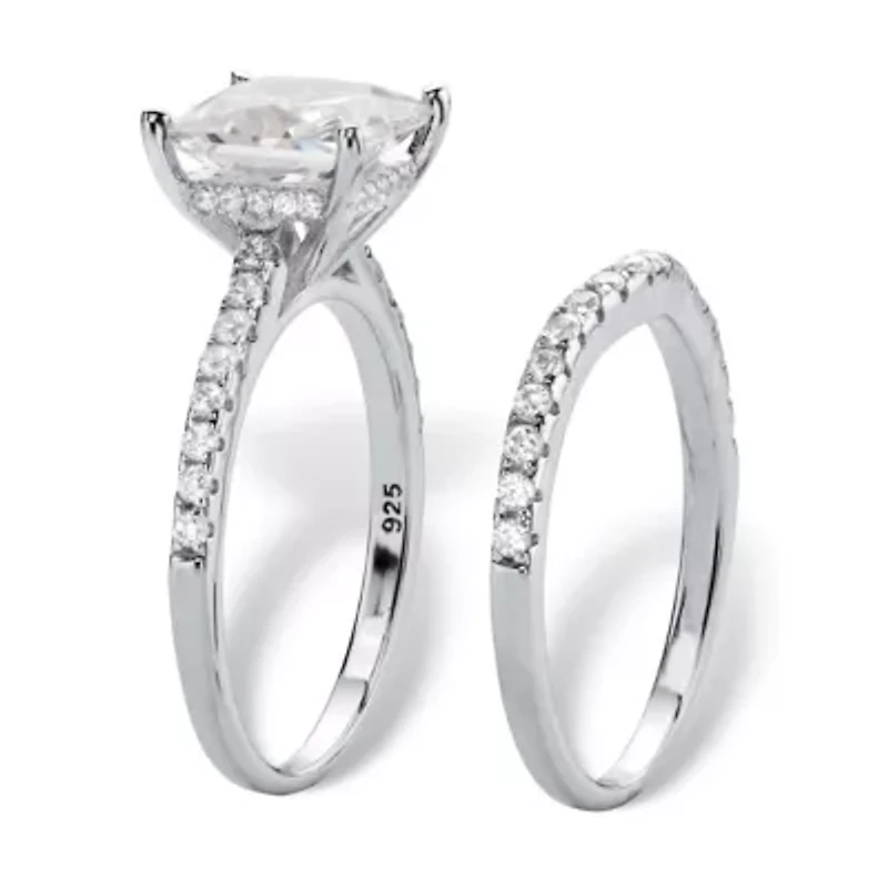 2.51 Cttw. Cubic Zirconia Platinum-plated Silver 2-Piece Bridal Ring Set