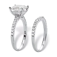2.51 Cttw. Cubic Zirconia Platinum-plated Silver 2-Piece Bridal Ring Set