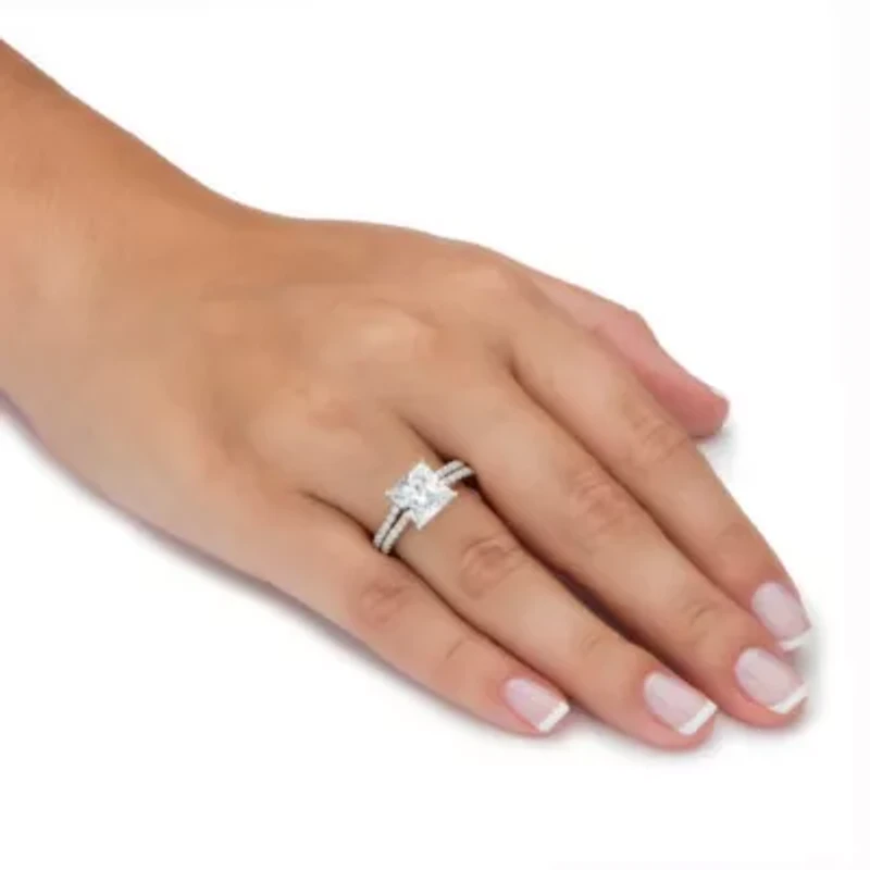 2.51 Cttw. Cubic Zirconia Platinum-plated Silver 2-Piece Bridal Ring Set