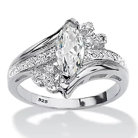 1.03 TCW Marquise-Cut Cubic Zirconia Platinum-Plated Silver Engagement Ring