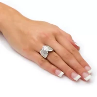 2.48 TCW Marquise-Cut Platinum-Plated Pave Cubic Zirconia Engagement Ring
