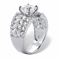 4.12 Cttw. Platinum-plated Sterling Silver Round Cubic Zirconia Leaf Ring