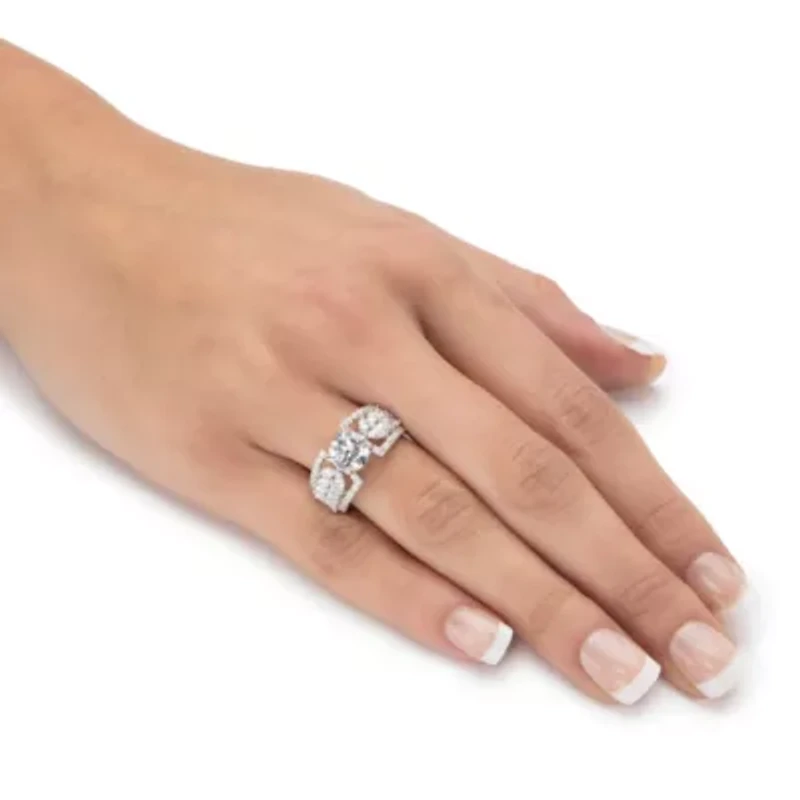 4.12 Cttw. Platinum-plated Sterling Silver Round Cubic Zirconia Leaf Ring