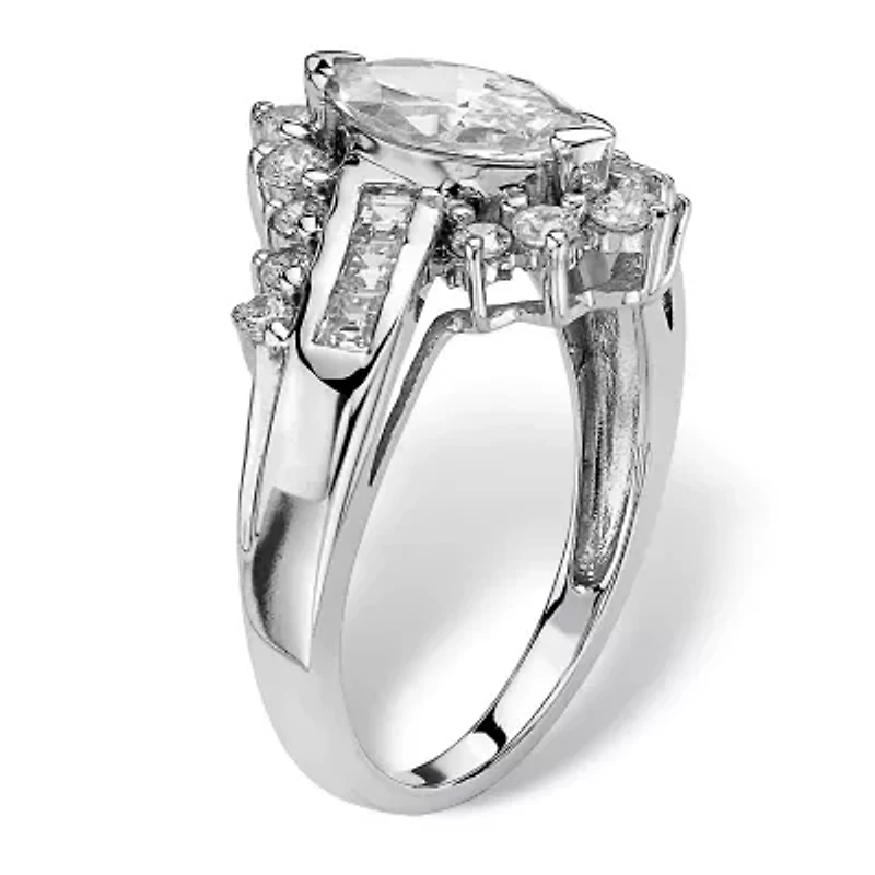 1.65 TCW Marquise-Cut Cubic Zirconia Ring Platinum-plated Sterling Silver