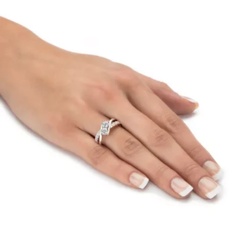 1.20 Cttw. Platinum-plated Silver Round Cubic Zirconia Bypass Promise Ring