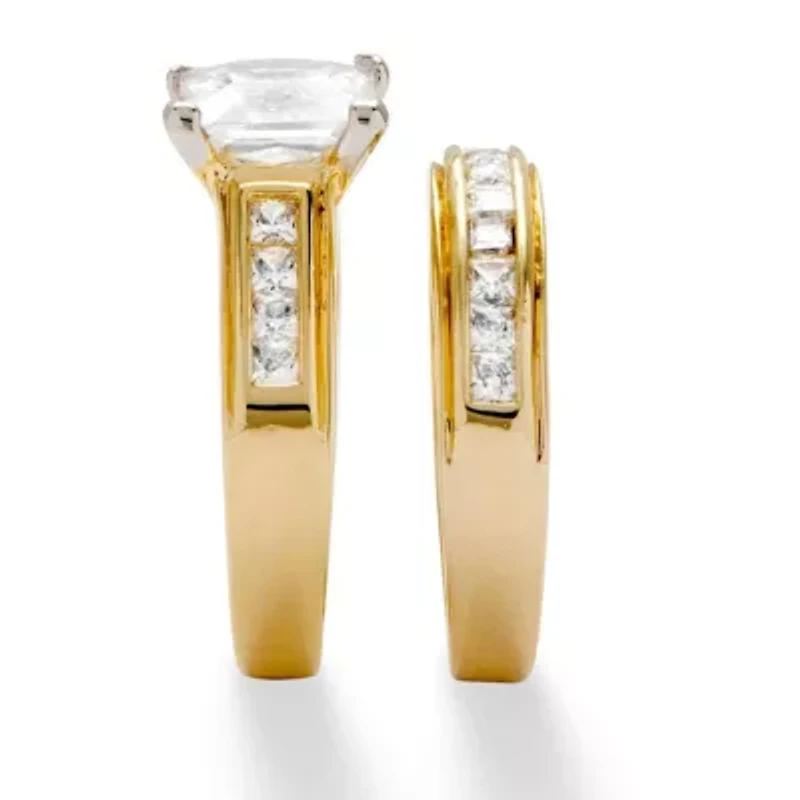 2.92 TCW Princess-Cut Cubic Zirconia Yellow Gold-Plated Wedding Band Set