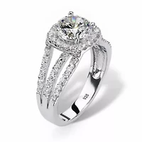 2.27 TCW Round Cubic Zirconia Triple Shank Platinum-plated Sterling Silver Ring